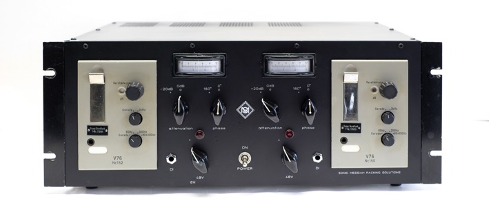 TAB V76 tube preamps in a custom made rack with VU meters, ramped phantom power , and DI inputs